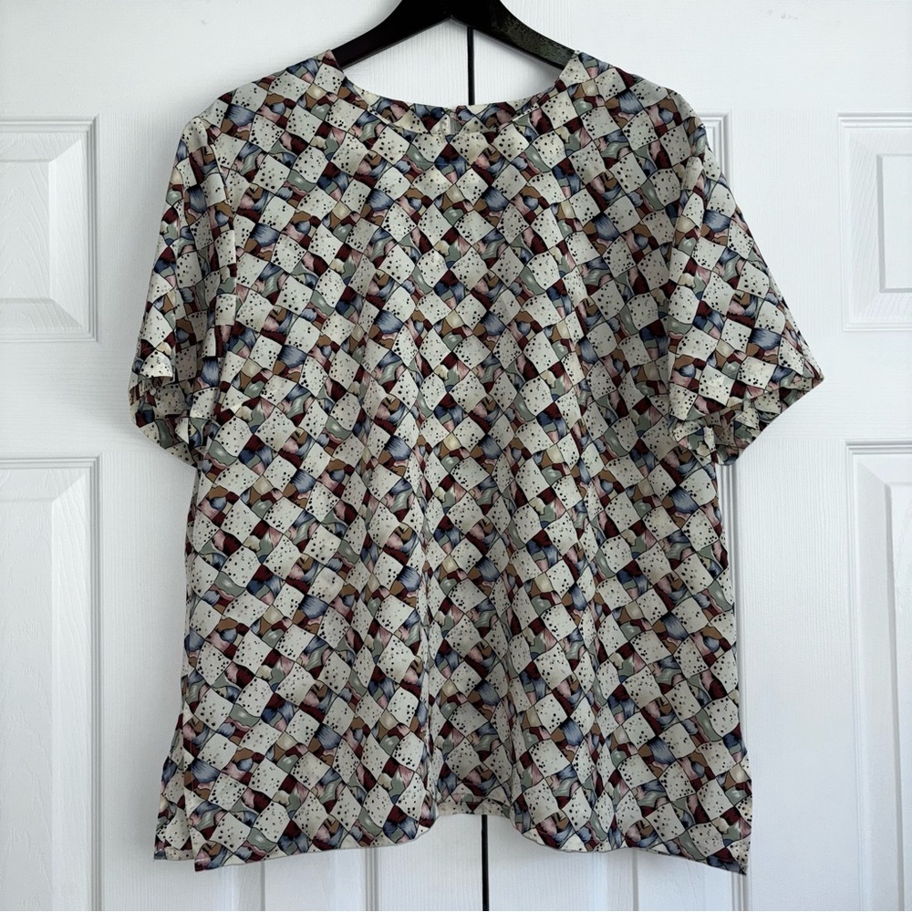 KC Studio Vintage Geometric Patterned Short Sleeve Top Blouse XL